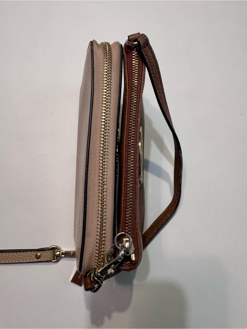 Michael Kors Leather Beige Zip Wallet & Brown MK Wristlet Set Bundle READ - Picture 7 of 10
